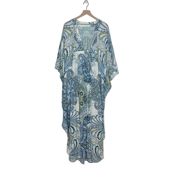 Melissa Odabash Gabriella Mirage Kaftan Maxi Dress One Size Blue Paisley Resort - Picture 2 of 9